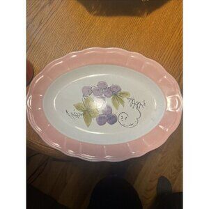 Vtg Corona Ironstone Ware Sm Platter Pink‎ Border w Grape Clusters 10.5" #10491
